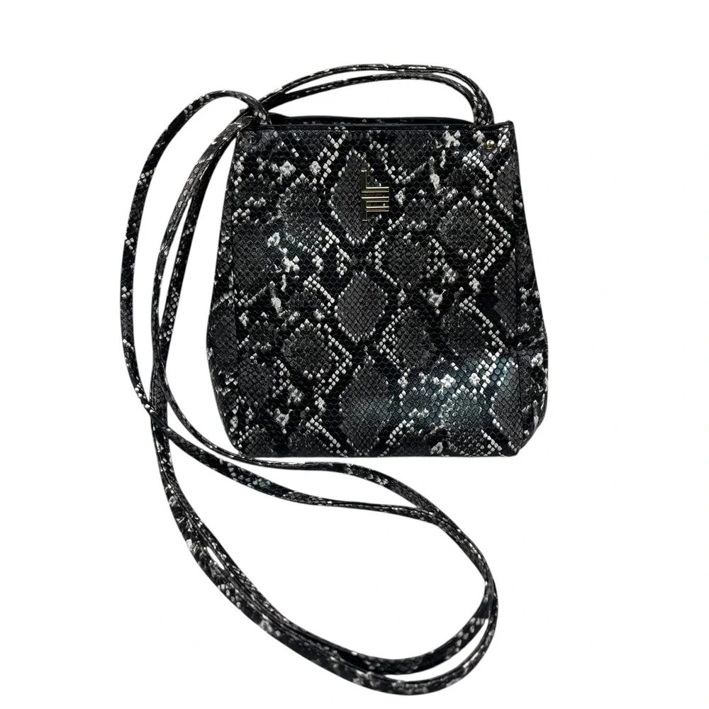 London Fog Snake Print Monochrome Shoulder Bag Gold Logo Y2K Double‎ Straps